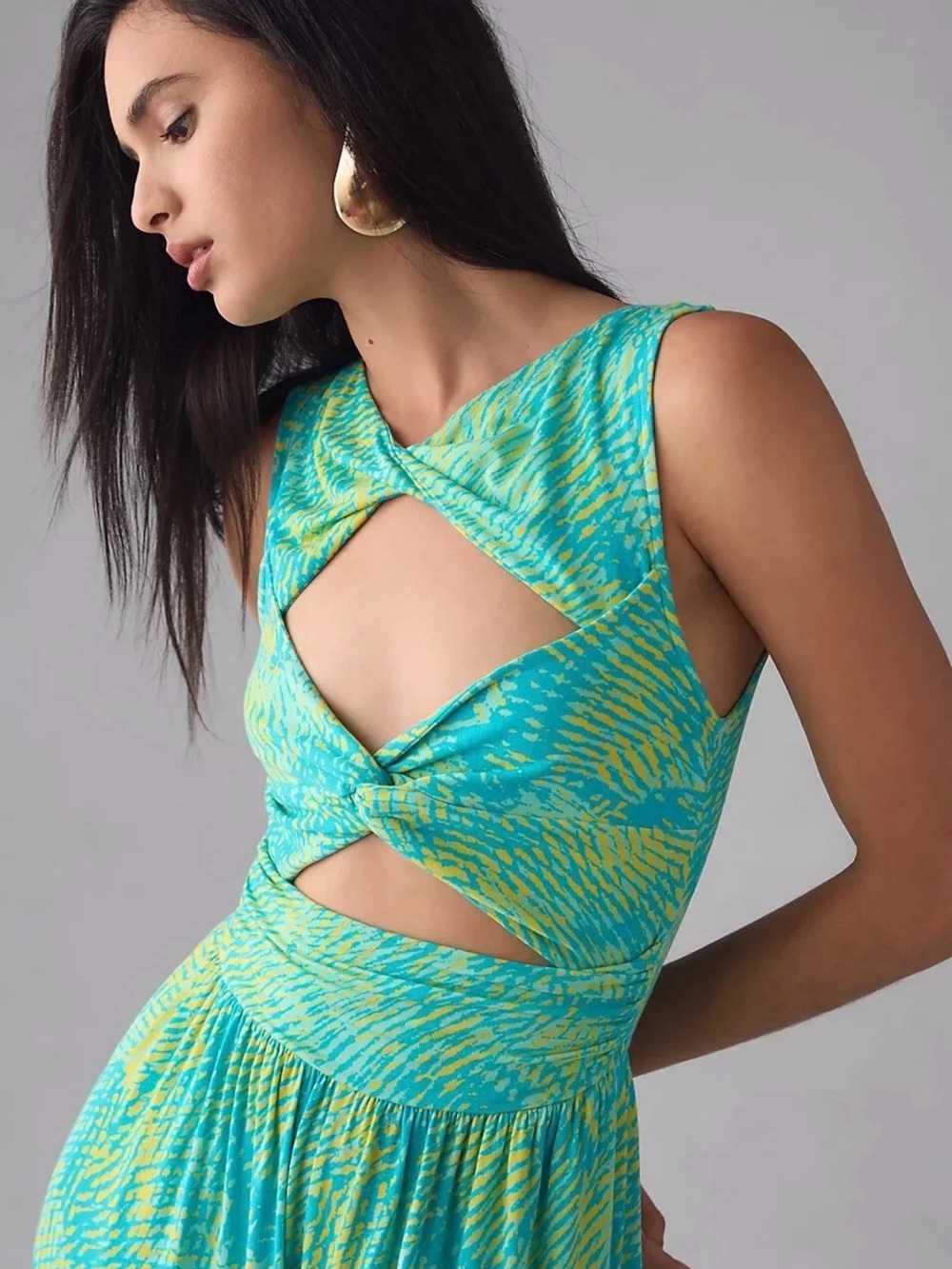 NWT Anthropologie / Plenty Cutout Wide-Leg Jumpsuit in Turquoise - Picture 3 of 7